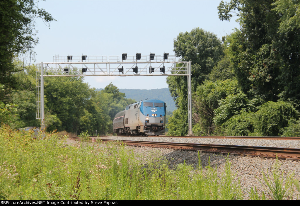 AMTK 116 leads the eastbound Pennsylvanian toward Harrisburg